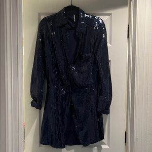 Free People Navy Sequin Long Sleeve Dress